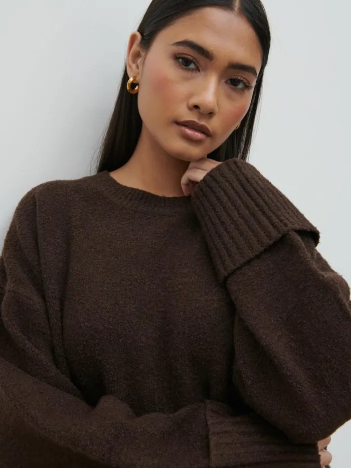 Pretty Lavish Knitwear Women Camille Oversized Borg Jumper Brown