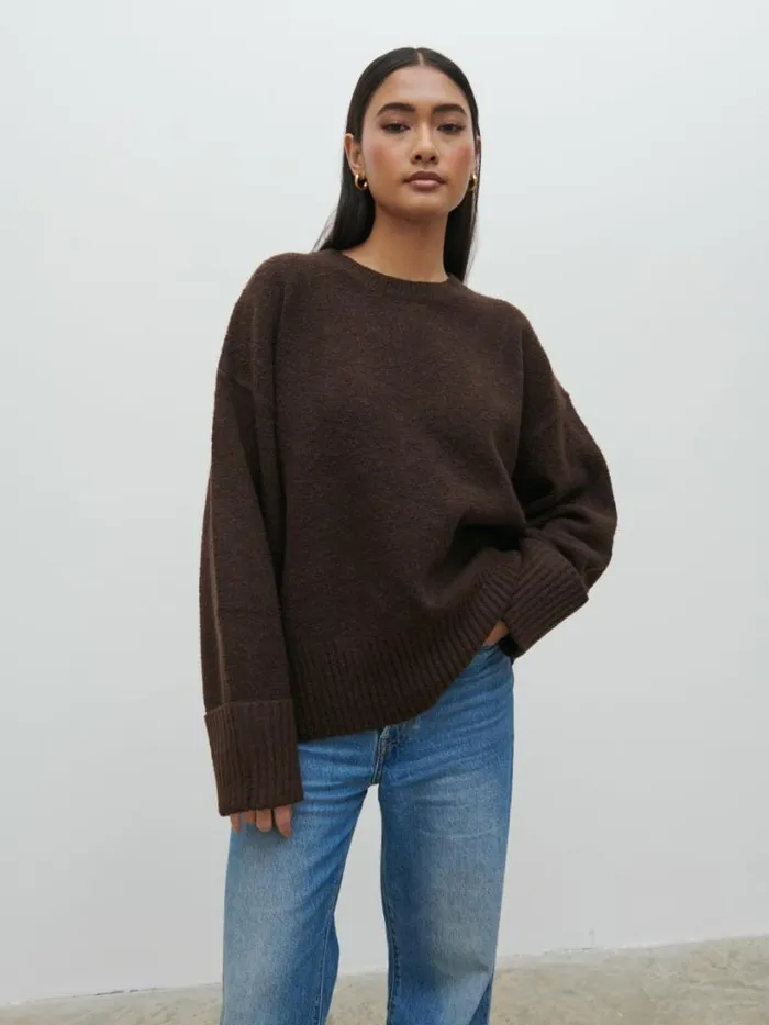 Pretty Lavish Knitwear Women Camille Oversized Borg Jumper Brown