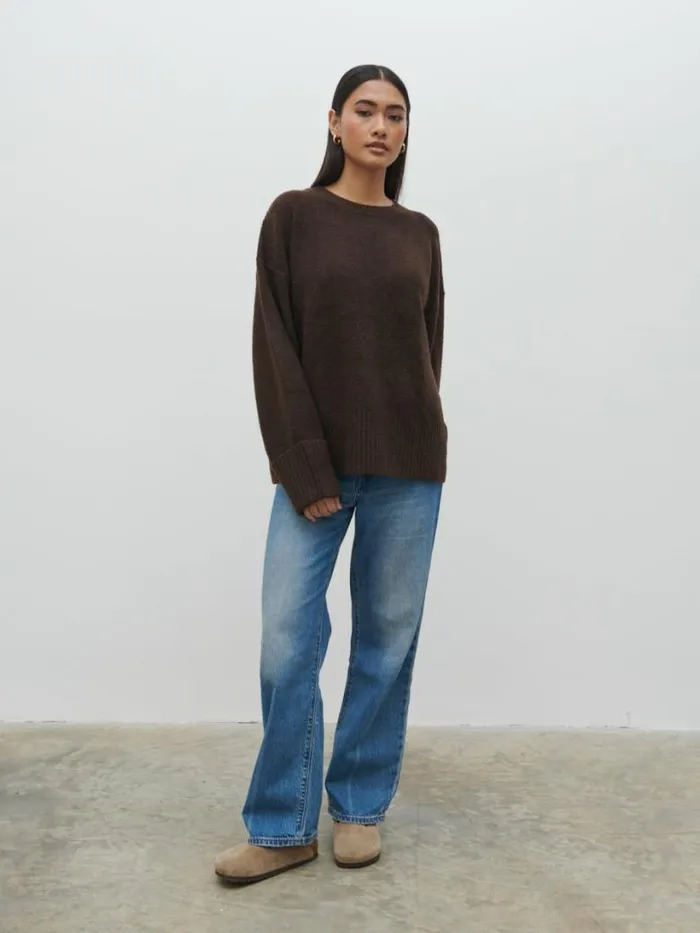 Pretty Lavish Knitwear Women Camille Oversized Borg Jumper Brown