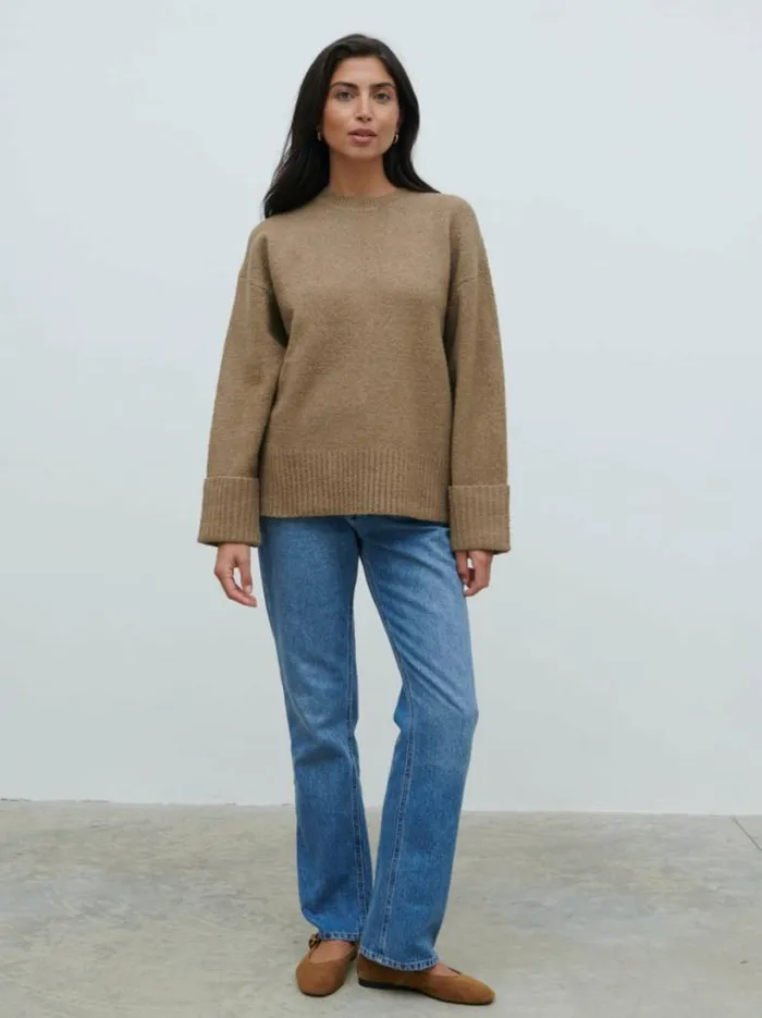 Pretty Lavish Knitwear Women Camille Oversized Borg Jumper Light Brown