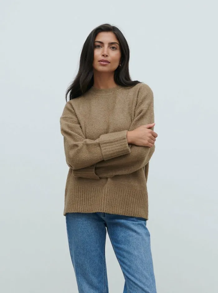 Pretty Lavish Knitwear Women Camille Oversized Borg Jumper Light Brown