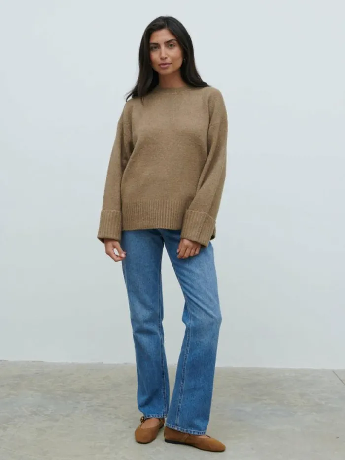 Pretty Lavish Knitwear Women Camille Oversized Borg Jumper Light Brown