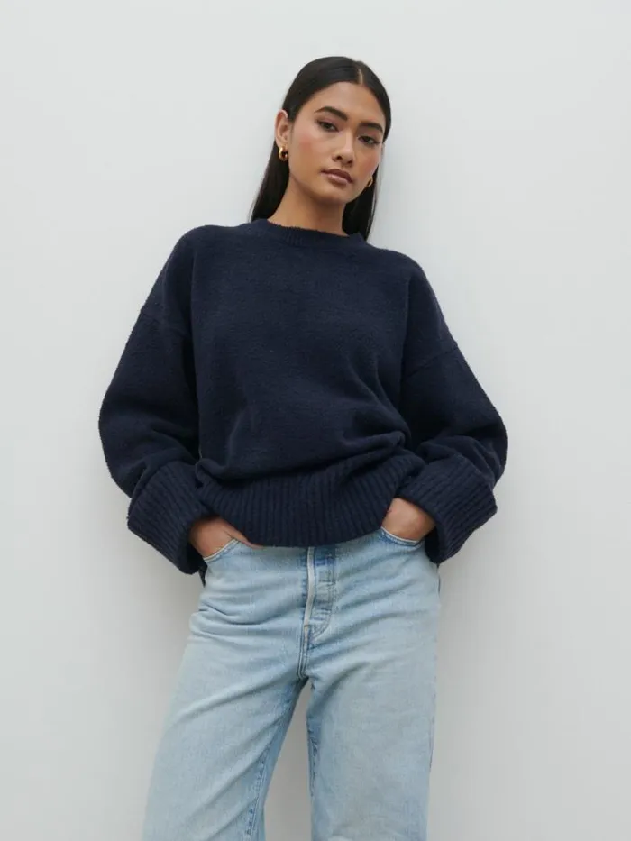 Pretty Lavish Knitwear Women Camille Oversized Borg Jumper Navy