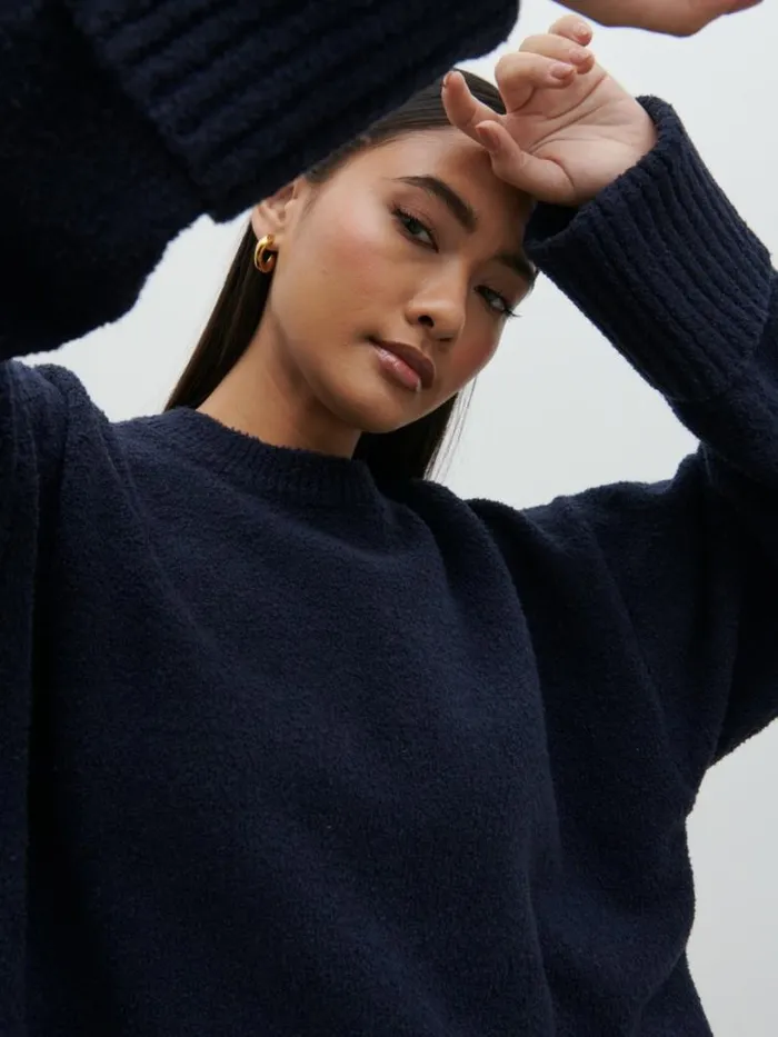 Pretty Lavish Knitwear Women Camille Oversized Borg Jumper Navy