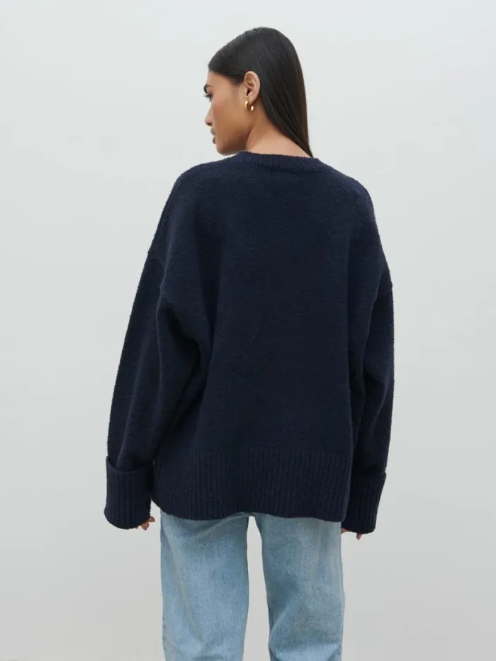 Pretty Lavish Knitwear Women Camille Oversized Borg Jumper Navy