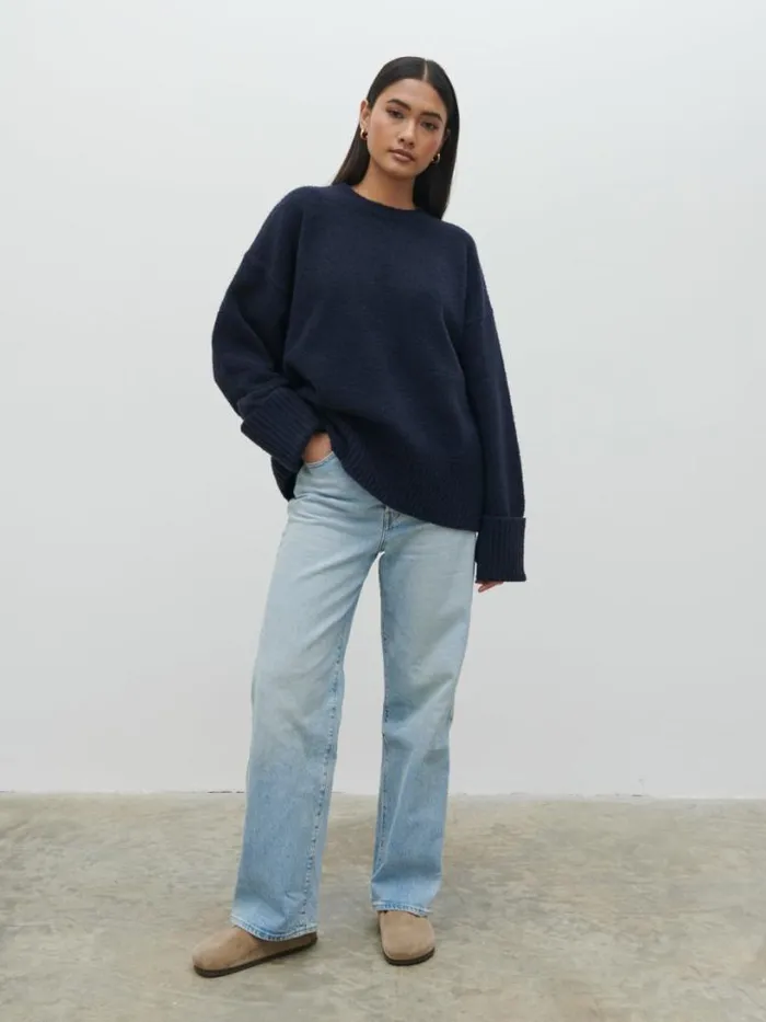 Pretty Lavish Knitwear Women Camille Oversized Borg Jumper Navy