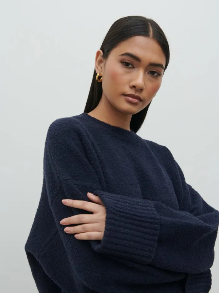 Pretty Lavish Knitwear Women Camille Oversized Borg Jumper Navy