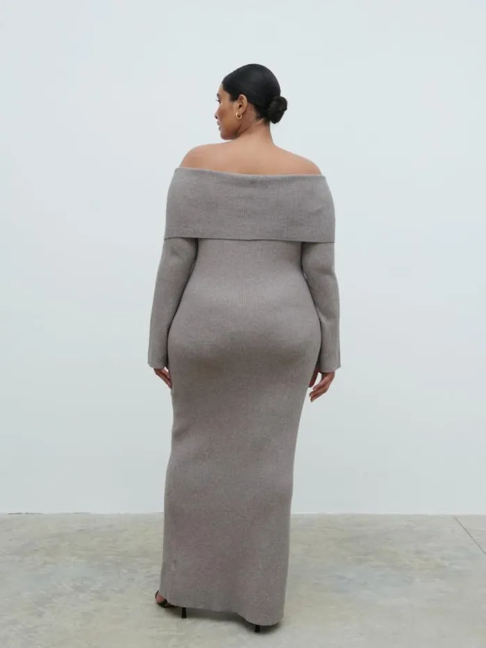 Pretty Lavish Knitwear Women Elora Bardot Knit Maxi Dress Curve Brown
