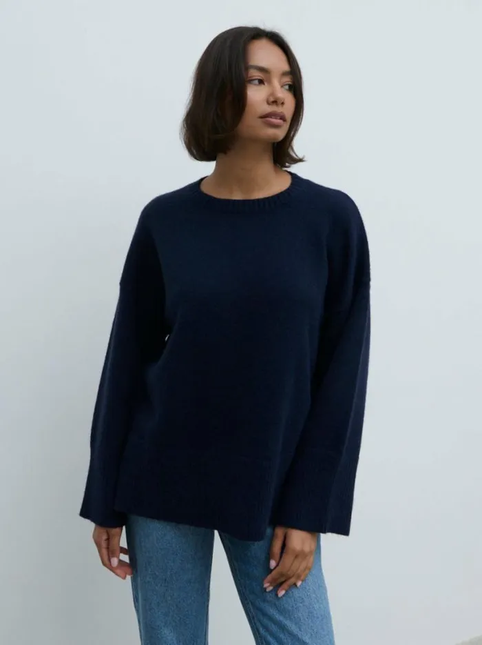 Pretty Lavish Knitwear Women Finnity Slouchy Crew Neck Knit Jumper Navy