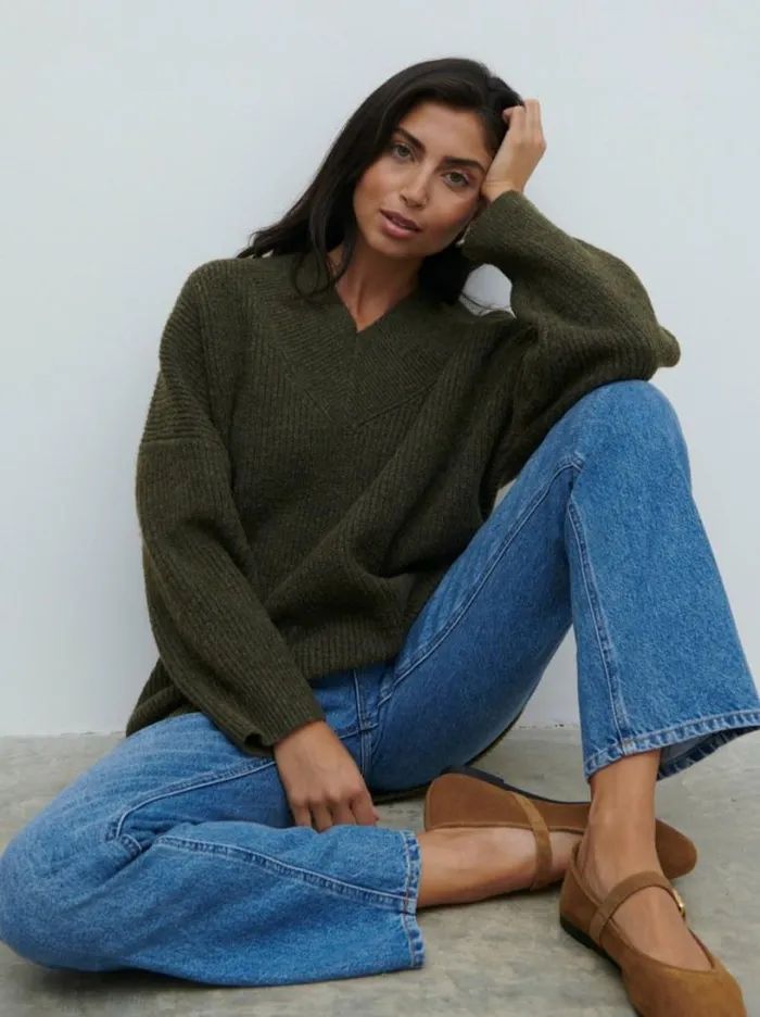 Pretty Lavish Knitwear Women Jovie Oversized Rib Knit Jumper Olive