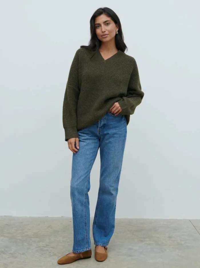 Pretty Lavish Knitwear Women Jovie Oversized Rib Knit Jumper Olive