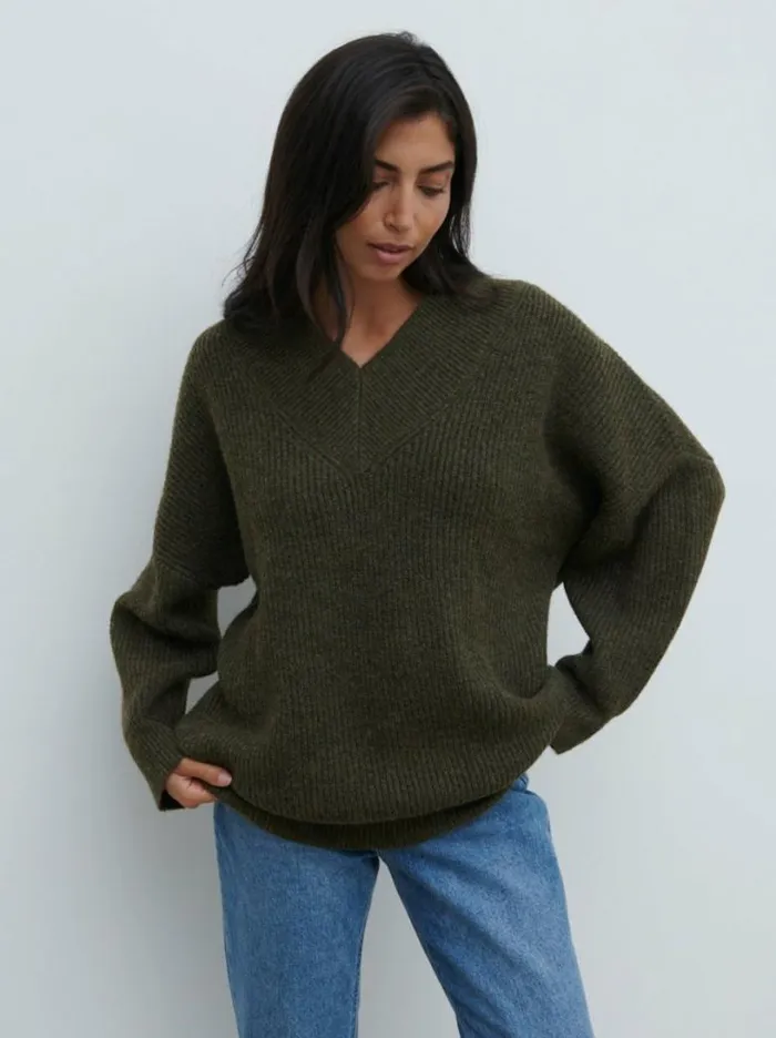 Pretty Lavish Knitwear Women Jovie Oversized Rib Knit Jumper Olive
