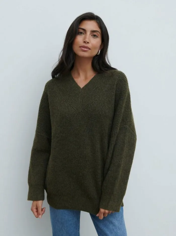 Pretty Lavish Knitwear Women Jovie Oversized Rib Knit Jumper Olive