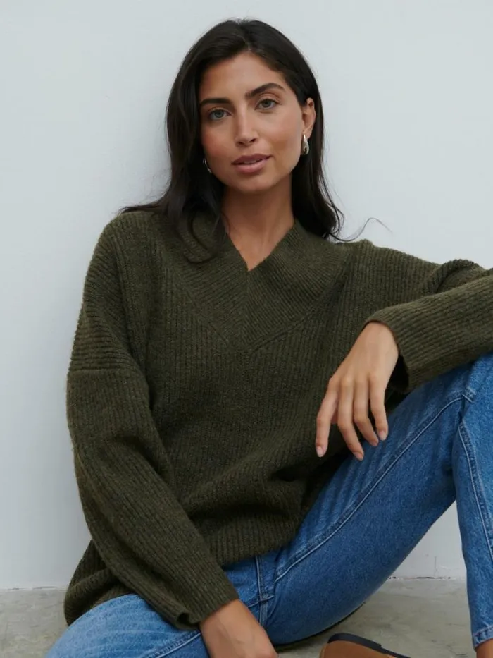 Pretty Lavish Knitwear Women Jovie Oversized Rib Knit Jumper Olive
