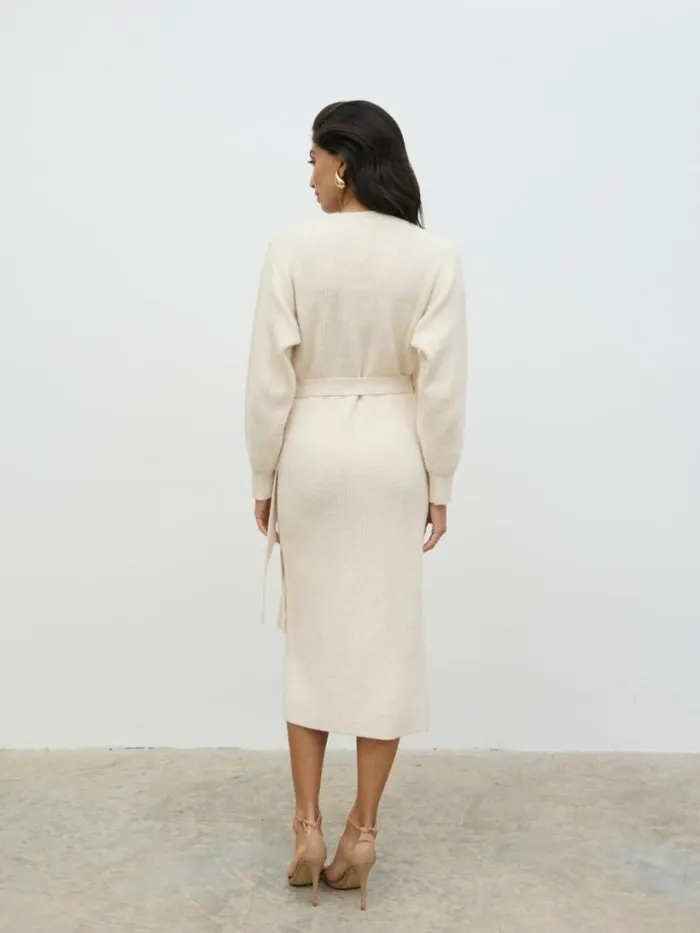 Pretty Lavish Knitwear Women Kinsley Ribbed Wrap Dress Cream