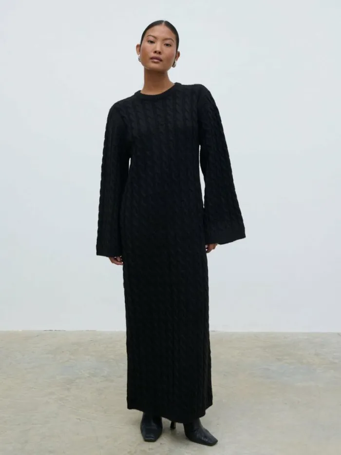 Pretty Lavish Knitwear Women Lorelai Cable Knit Midaxi Dress Black