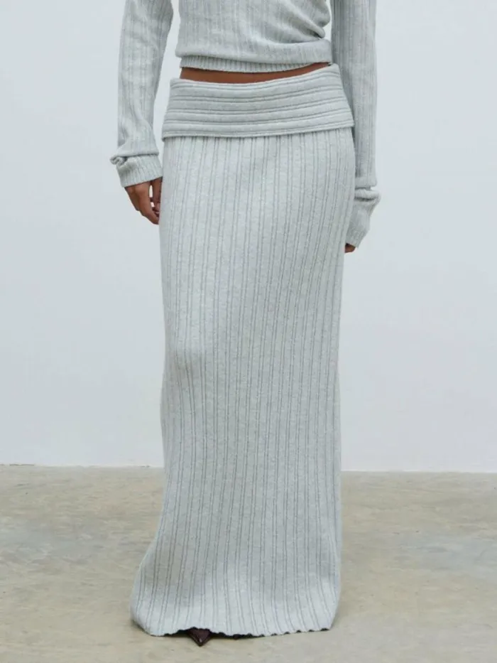 Pretty Lavish Knitwear Women Petra Cosy Rib Knit Maxi Skirt Grey