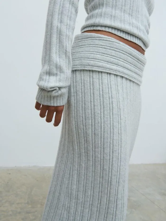Pretty Lavish Knitwear Women Petra Cosy Rib Knit Maxi Skirt Grey