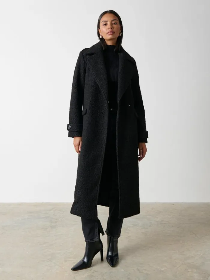 Pretty Lavish Outerwear Women Halston Oversized Boucle Coat Black