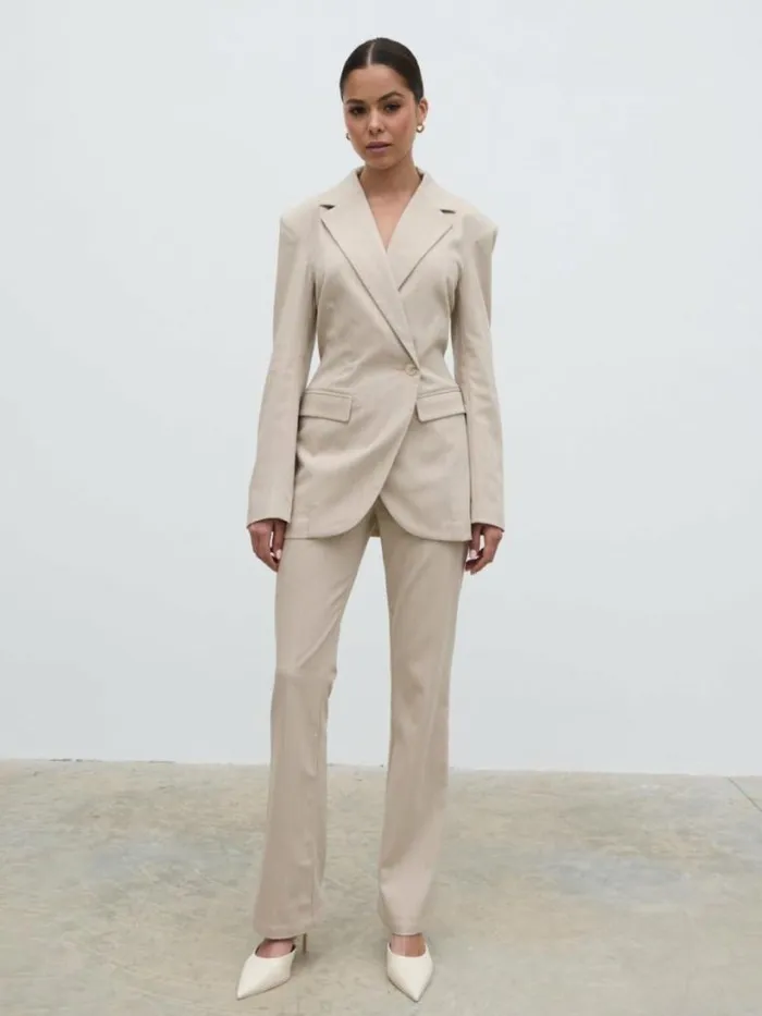 Pretty Lavish Outerwear Women Jaycie Cinched Waist Pinstripe Blazer Beige