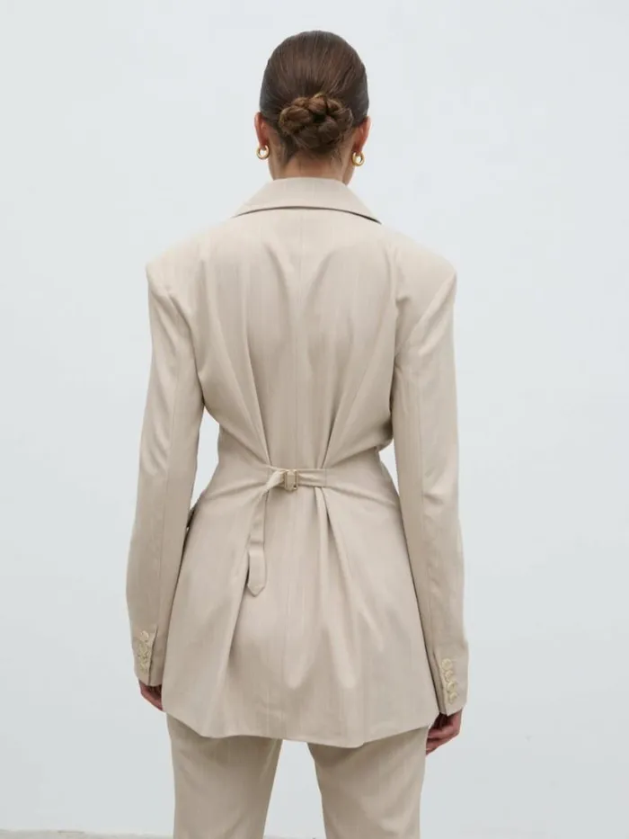Pretty Lavish Outerwear Women Jaycie Cinched Waist Pinstripe Blazer Beige