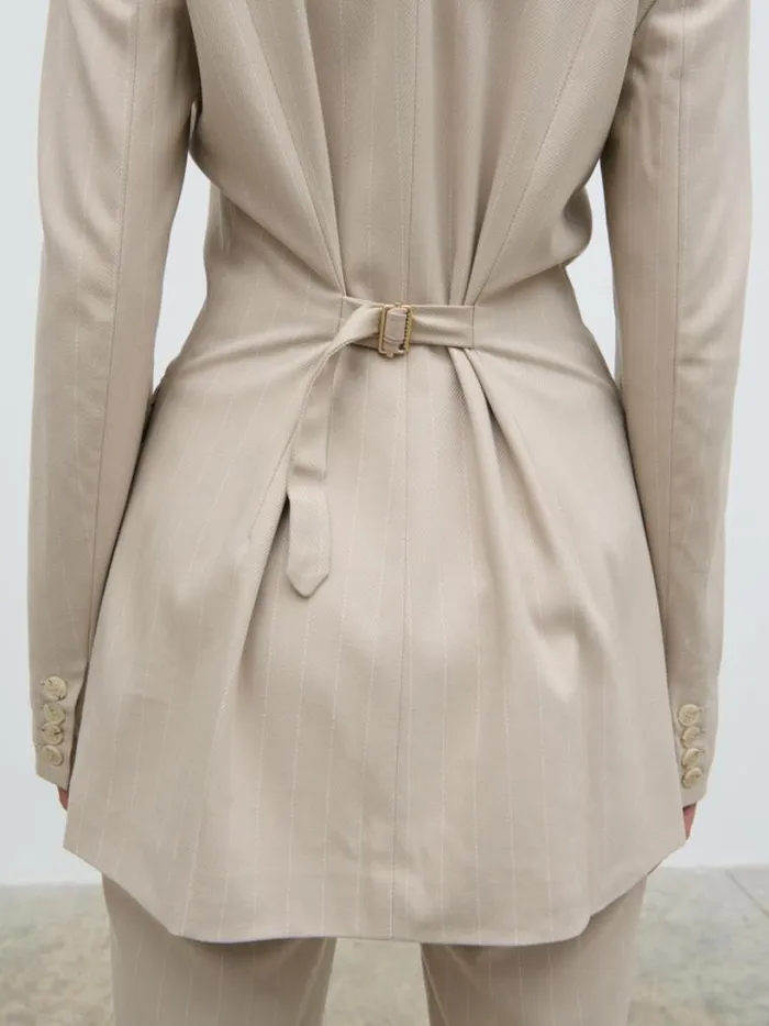Pretty Lavish Outerwear Women Jaycie Cinched Waist Pinstripe Blazer Beige