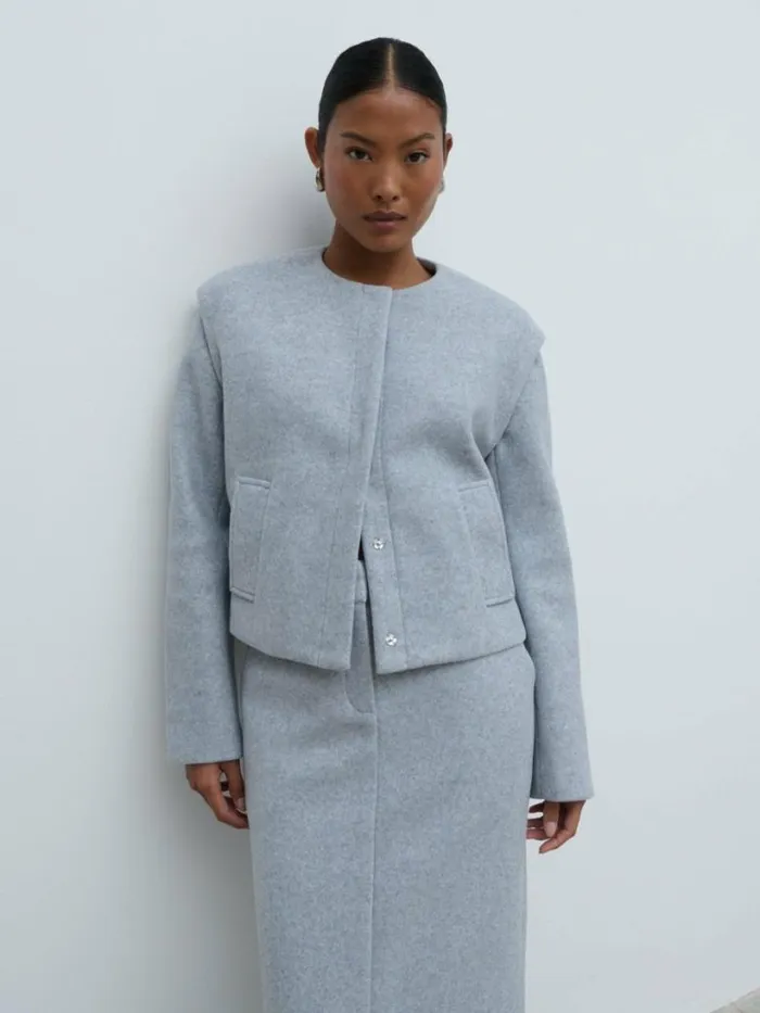 Pretty Lavish Outerwear Women Rudy Cropped Boxy Jacket Grey