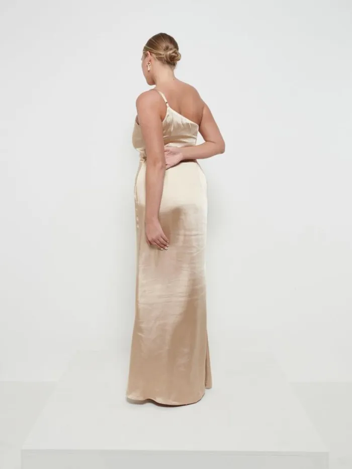 Pretty Lavish Satin Bridesmaid Dresses Women Amelia Maxi Bridesmaid Dress Bronze