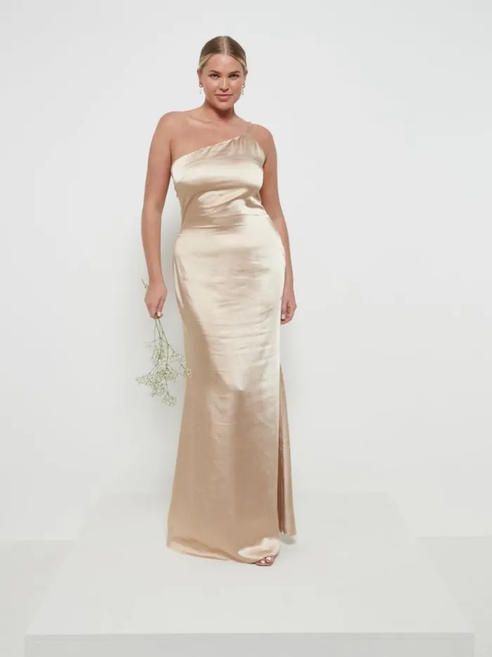 Pretty Lavish Satin Bridesmaid Dresses Women Amelia Maxi Bridesmaid Dress Bronze