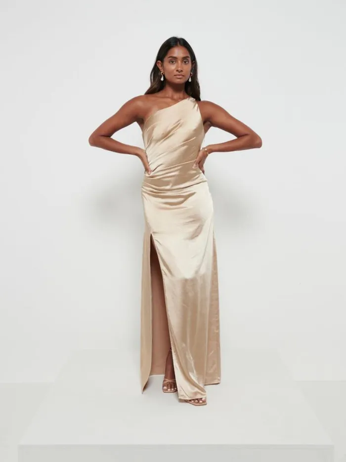 Pretty Lavish Satin Bridesmaid Dresses Women Amelia Ruched Maxi Bridesmaid Dress Bronze Pretty Lavish Satin Bridesmaid Dresses Women Amelia Ruched Maxi Bridesmaid Dress Bronze
