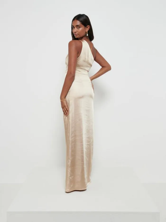 Pretty Lavish Satin Bridesmaid Dresses Women Amelia Ruched Maxi Bridesmaid Dress Bronze