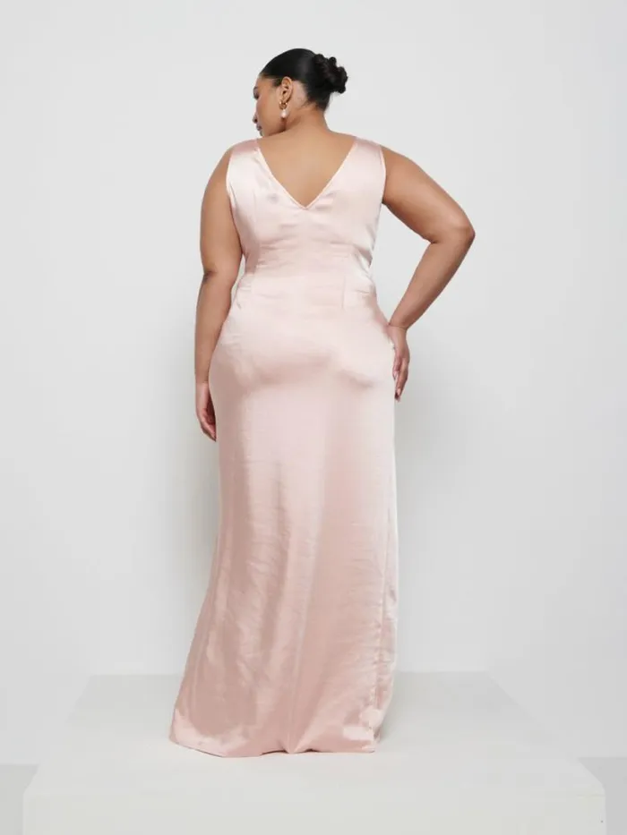 Pretty Lavish Satin Bridesmaid Dresses Women Esmee Wrap Maxi Bridesmaid Dress Curve Blush