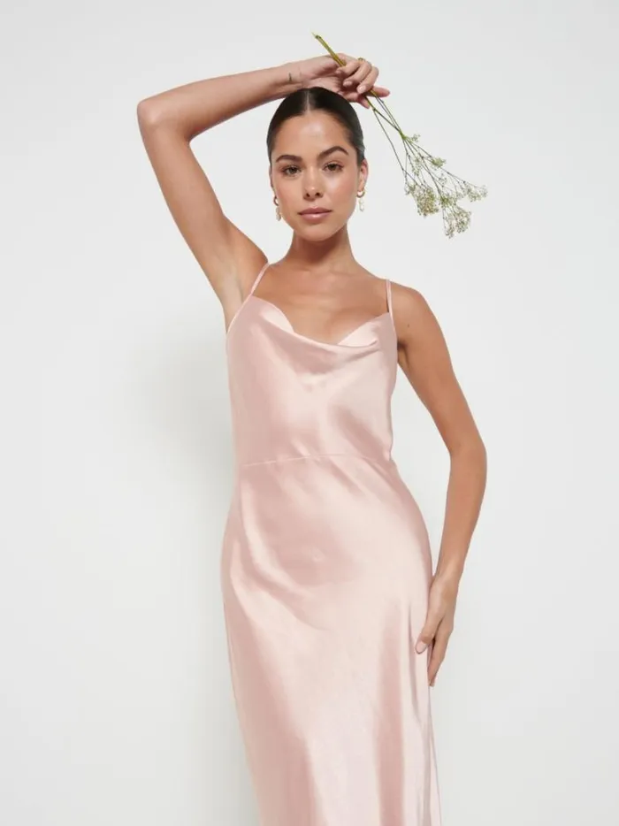 Pretty Lavish Satin Bridesmaid Dresses Women Keisha Maxi Bridesmaid Dress Blush