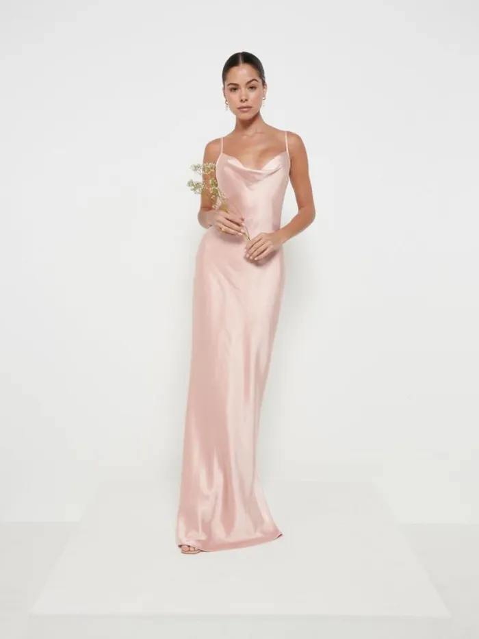 Pretty Lavish Satin Bridesmaid Dresses Women Keisha Maxi Bridesmaid Dress Blush