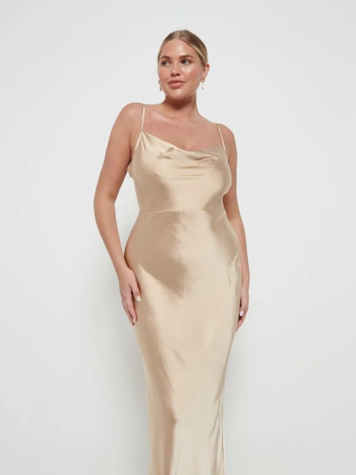Pretty Lavish Satin Bridesmaid Dresses Women Keisha Maxi Bridesmaid Dress Bronze