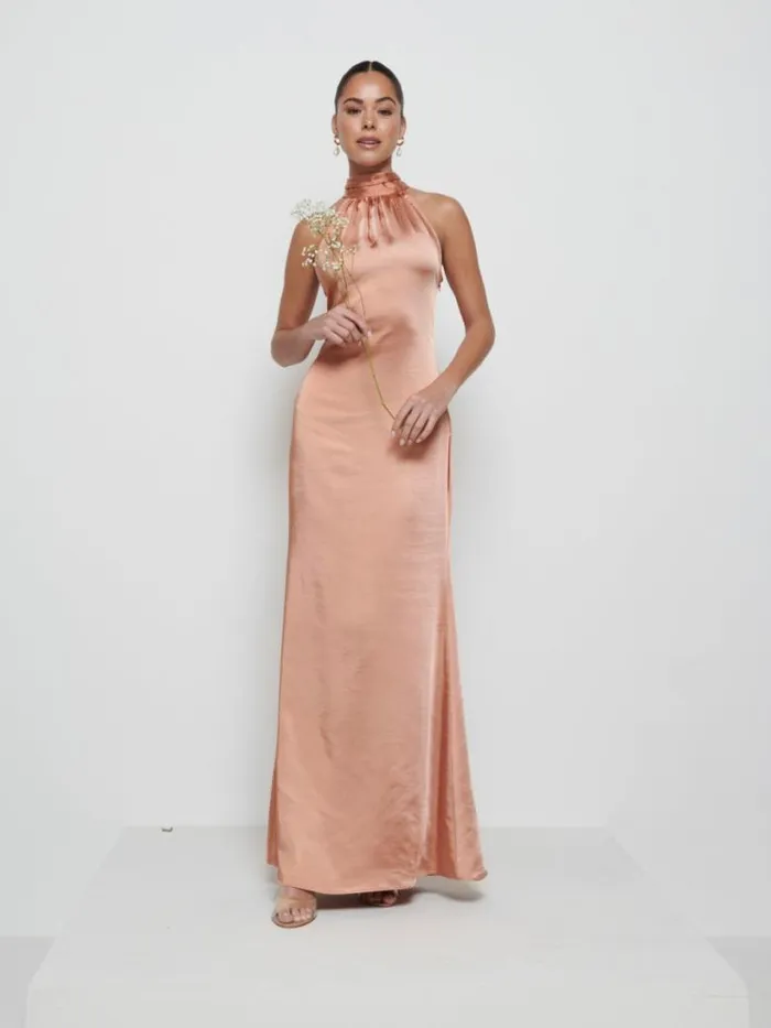 Pretty Lavish Satin Bridesmaid Dresses Women Odelle Maxi Bridesmaid Dress Matte Cinnamon