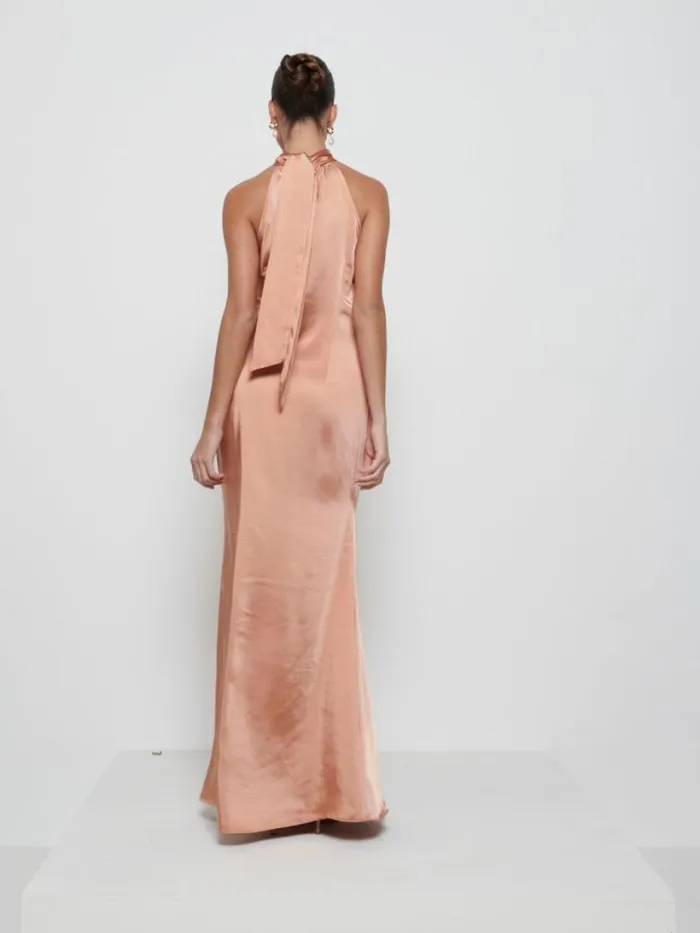 Pretty Lavish Satin Bridesmaid Dresses Women Odelle Maxi Bridesmaid Dress Matte Cinnamon