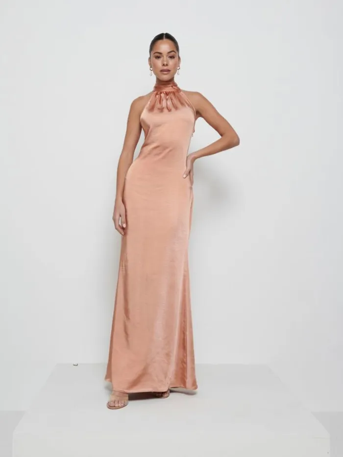 Pretty Lavish Satin Bridesmaid Dresses Women Odelle Maxi Bridesmaid Dress Matte Cinnamon