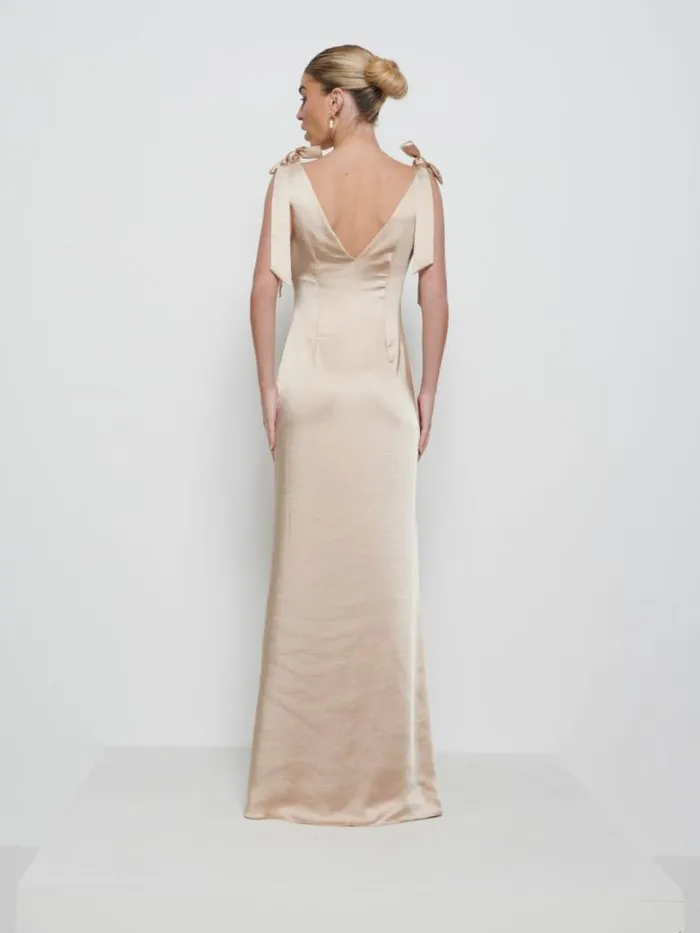 Pretty Lavish Satin Bridesmaid Dresses Women Piper Tie Maxi Bridesmaid Dress Bronze