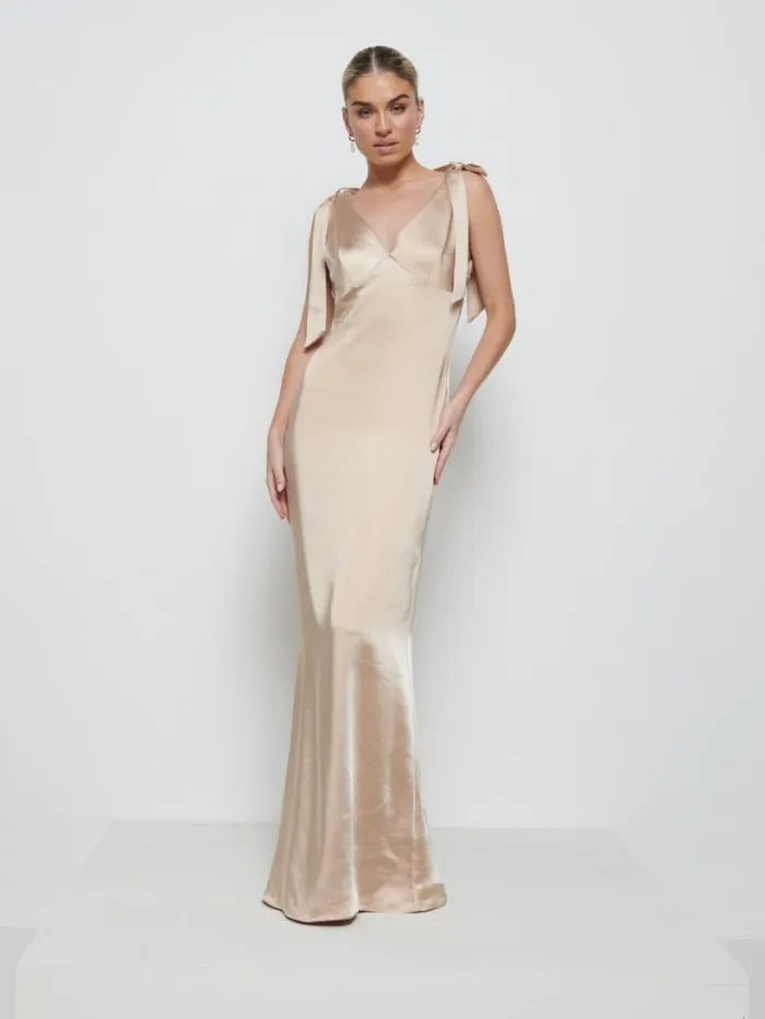 Pretty Lavish Satin Bridesmaid Dresses Women Piper Tie Maxi Bridesmaid Dress Bronze
