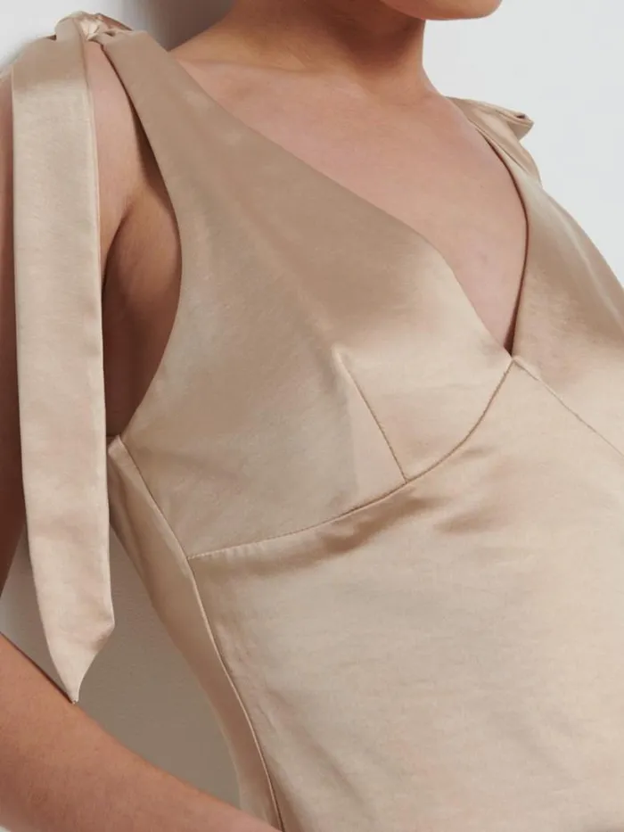 Pretty Lavish Satin Bridesmaid Dresses Women Piper Tie Maxi Bridesmaid Dress Bronze