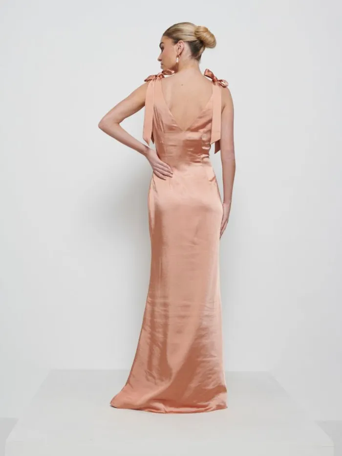 Pretty Lavish Satin Bridesmaid Dresses Women Piper Tie Maxi Bridesmaid Dress Matte Cinnamon