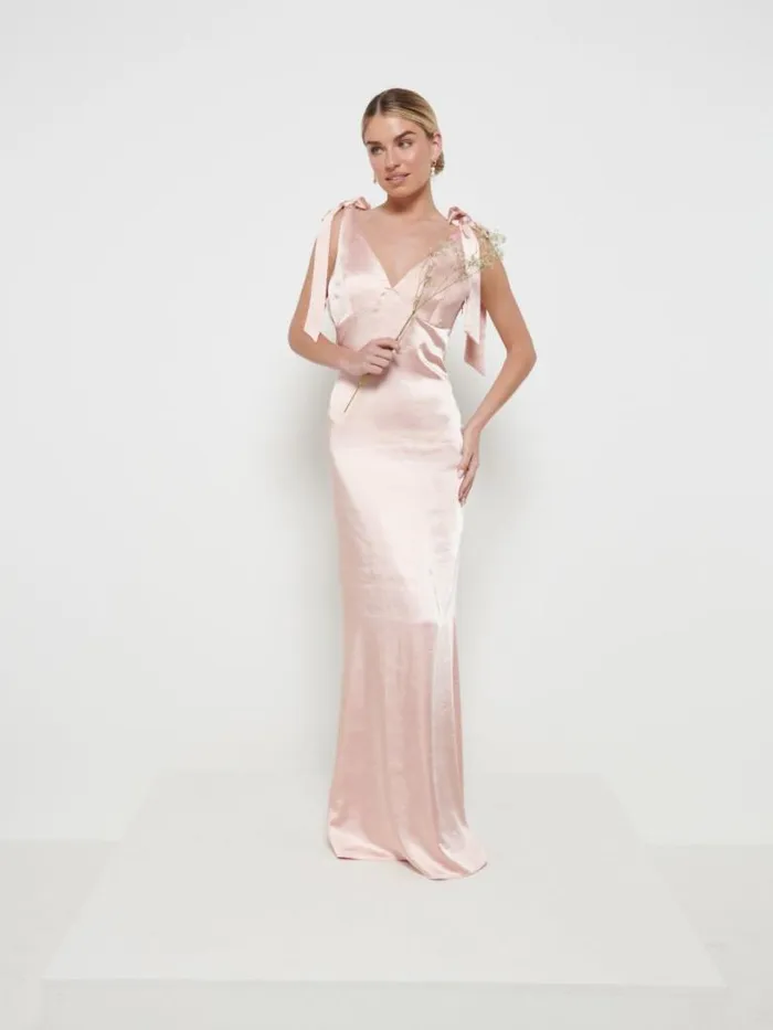 Pretty Lavish Satin Bridesmaid Dresses Women Piper Tie Maxi Bridesmaid Dress Matte True Blush Pretty Lavish Satin Bridesmaid Dresses Women Piper Tie Maxi Bridesmaid Dress Matte True Blush