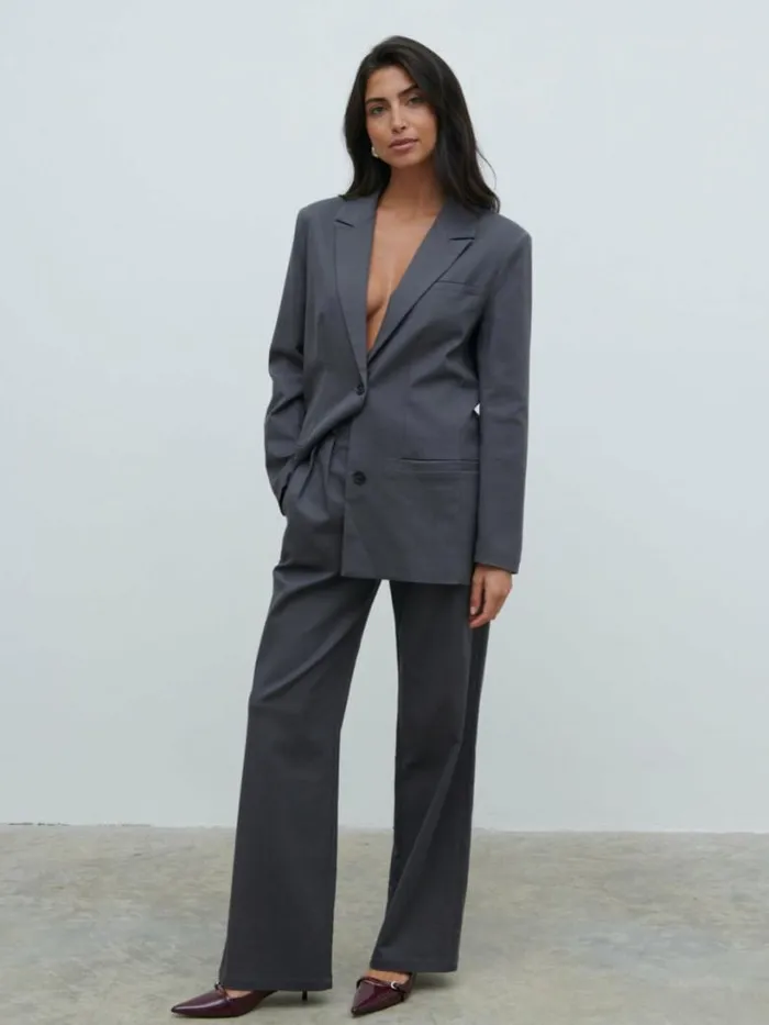 Pretty Lavish Sets Women Brady Front Pleat Trousers Grey