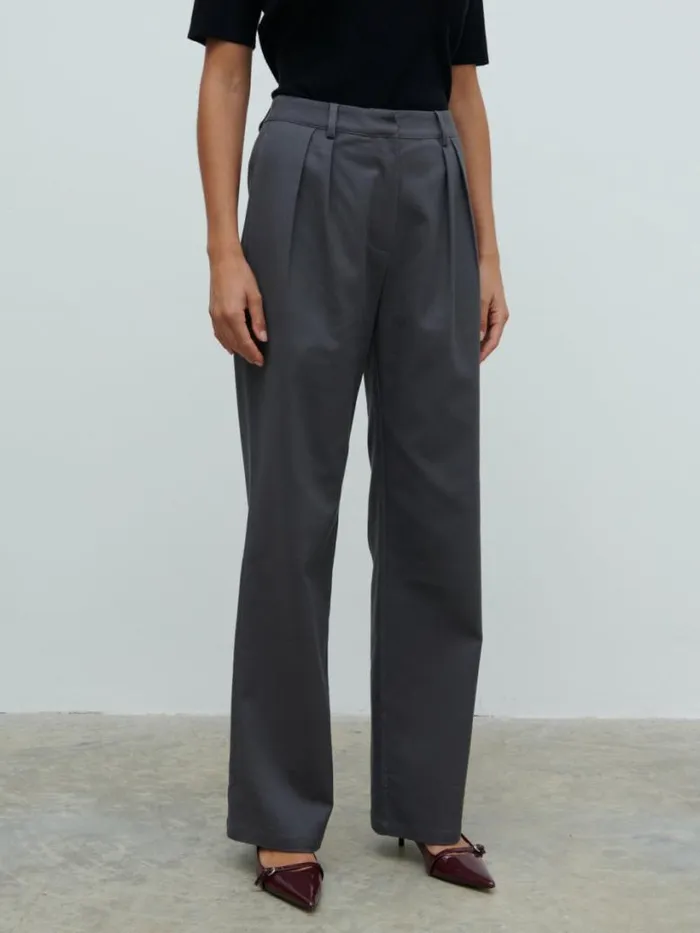Pretty Lavish Sets Women Brady Front Pleat Trousers Grey