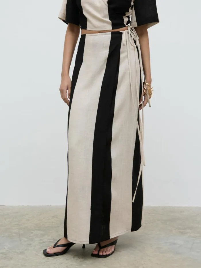 Pretty Lavish Sets Women Chaya Printed Wrap Midaxi Skirt Cream And Black