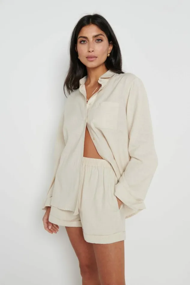 Pretty Lavish Tops Women Belle Boxy Linen Shirt Beige