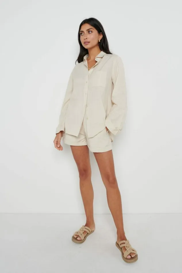 Pretty Lavish Tops Women Belle Boxy Linen Shirt Beige