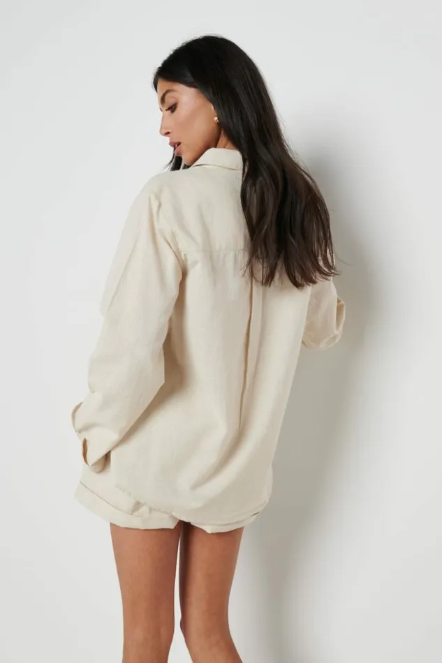 Pretty Lavish Tops Women Belle Boxy Linen Shirt Beige
