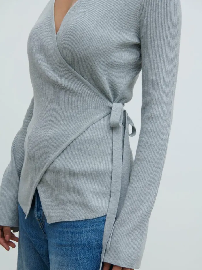 Pretty Lavish Tops Women Bettie Wrap Knit Cardigan Grey